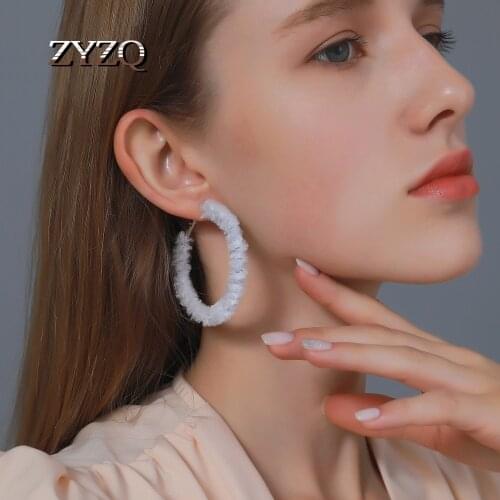 ZYZQ Autumn Winter Plush Circle Earrings for Women Korean Temperament Pure Color Circle Earrings Vintage Christmas Jewelry