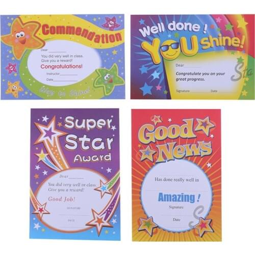100Pcs A5 Certificate of Commendation Cartoon Letter of Commendation for Kids School Supplies (4 styles, 25pcs for each style)