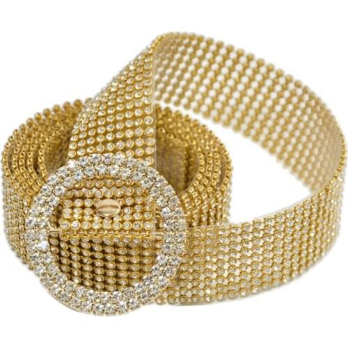 40%HOTLuxury Women Full Rhinestone Inlaid Round Heart Oval Buckle Belt Jeans Waistband