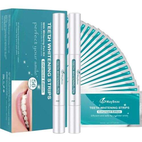 56pcs Tooth Whitening Dry Tooth Paste Bleaching Tooth Sticky Gel Whitening Strip Elastic Oral Care Hygiene Tooth Whitening Pen