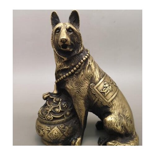 7.2”China antique Qianlong brass Yuanbao Prosperous wealth Doggy