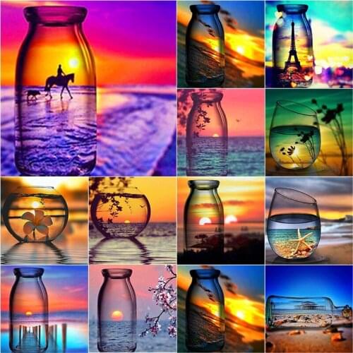 5D DIY Diamond Painting Sunset bottle view Diamond Embroidery Cross Stitch Full Round Square Drill Manual Art Home Decor Gift