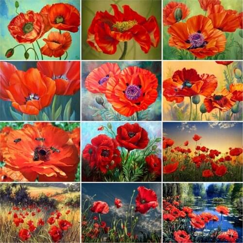 AZQSD Diamond Painting Poppy Flower Needlework Diy Cross Stitch Embroidery Square Full Rhinestone Mosaic Home Decor