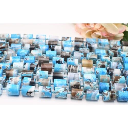 2 strands 15X18mm Natural Smooth Columnar shape Blue Fire Agate stone Beads For DIY necklace bracelet jewelry make 15 "free deli