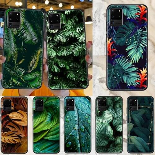 Green tropical leaves Palm leaf Phone case For Samsung Galaxy Note 4 8 9 10 20 S8 S9 S10 S10E S20 Plus UITRA Ultra black