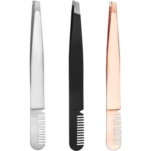 Black/Rose Gold Eyebrow Tweezer Eyebrow Beauty Slanted Puller Stainless Steel Eye Brow Clips Hair Removal Makeup Tool