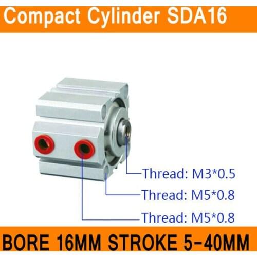 SDA16 Cylinder SDA Series Bore 16mm Stroke 5-40mm Compact Air Cylinders Dual Action Air Pneumatic Cylinder