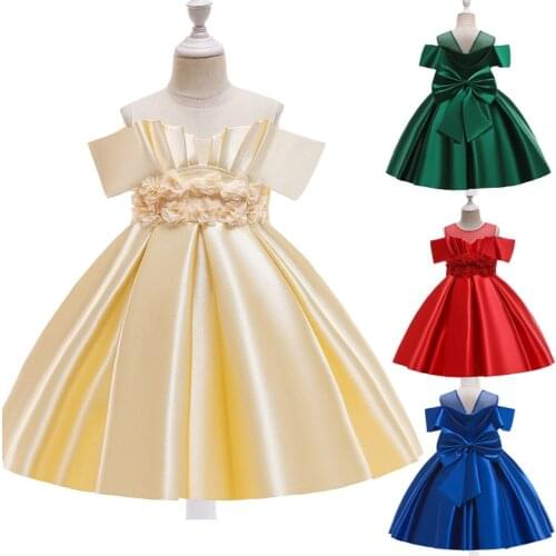 Girls Princess Christmas Satin Flower Birthday Dress Kids Children Prom Gown Wedding Party Dresses Vestidos Formal Frocks Wear