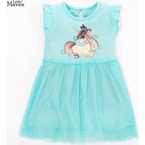 Little maven 2021 Summer Baby Girls Clothes Brand Dress Toddler Cotton unicorn Print Party Princess Dresses for Kids 2-7 Years