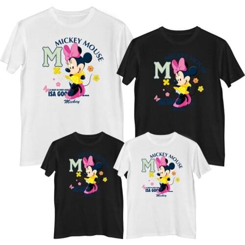 Disney Minnie Mouse T shirt Summer Comfortable 100% cotton Fashion Womens t-shirts girls clothes Dress for mother and daughter