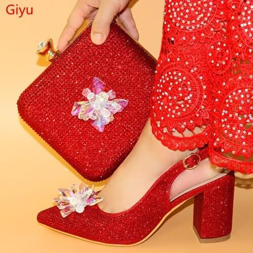 Doershow beautiful Italian Matching Shoes And Bag Set African Style Ladies red Shoes And Bag To Match For Wedding Dress HLO1-66