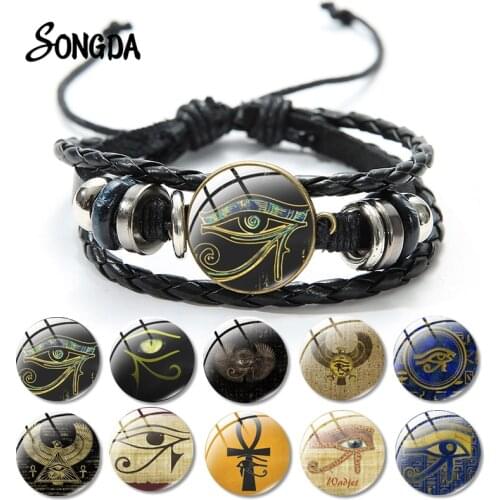 Ancient Egypt Gods Eye of Horus Bracelet for Women Amulet Symbol Glass Dome Vintage Badges Men Bangles Jewelry Gifts Dropshipper