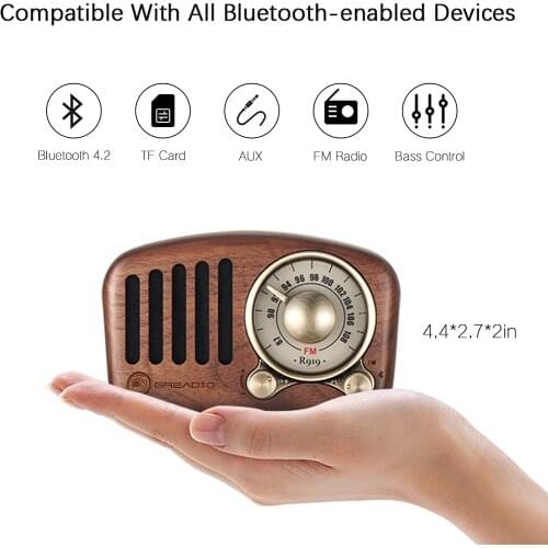 Radio Retro Bluetooth Speaker Walnut Wooden FM Radio with Old Fashioned Classic Style, TF Card & MP3 Player Loud Volume