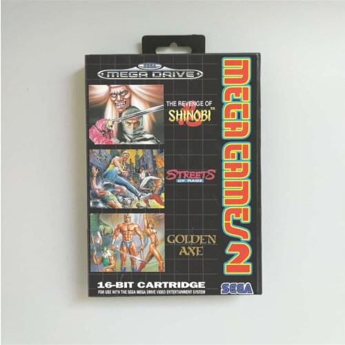 Mega Games 2 Shinobi Streets of Rage Golden Axe - EUR Cover With Box 16 Bit MD Game Card for Sega Megadrive Genesis Game Console