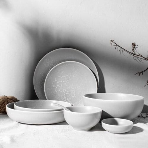 Nordic Simple Ceramic Tableware Round Grey Marbled Tableware Restaurant Fruit Salad Dessert Bowls And Plates Set Kitchen Bar