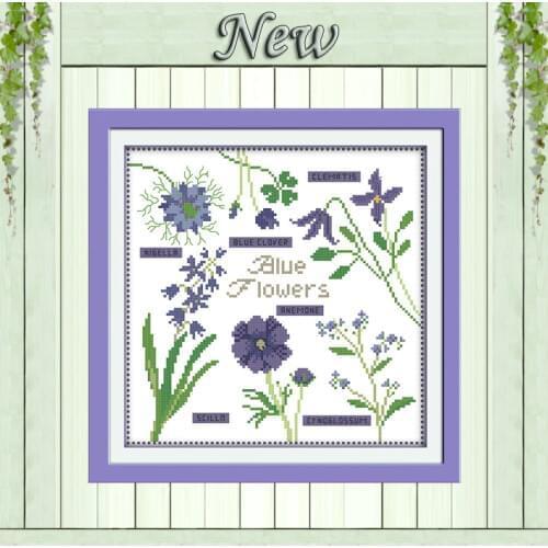 Blue flowers beautiful decor painting counted print on canvas DMC 11CT 14CT Chinese Cross Stitch kits embroidery needlework Sets