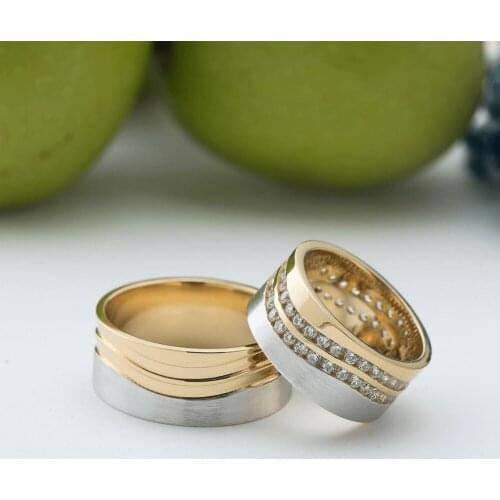 SILVERFONI 925 Sterling Real Silver Wedding Rings Set For Men And Women Jewelry Hand Made Anniversary Gift New Season Gold Plate