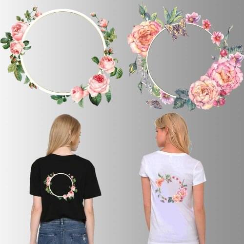 Beauty Flower Patches Iron On Clothing Fashion Spring Women Thermo Stickers DIY T-Shirt Heat Transfer Patches Stripe On Clothes