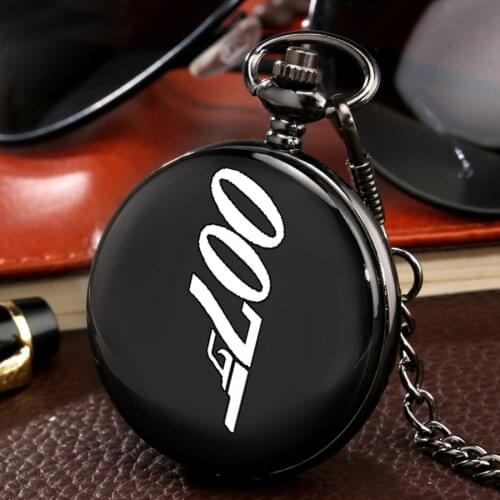 007 Pattern Quartz Pocket Watch Black Color Fashion Novelty James Bond Movie 007 Daniel Craig FOB Clock Chain Watch Dropshipping