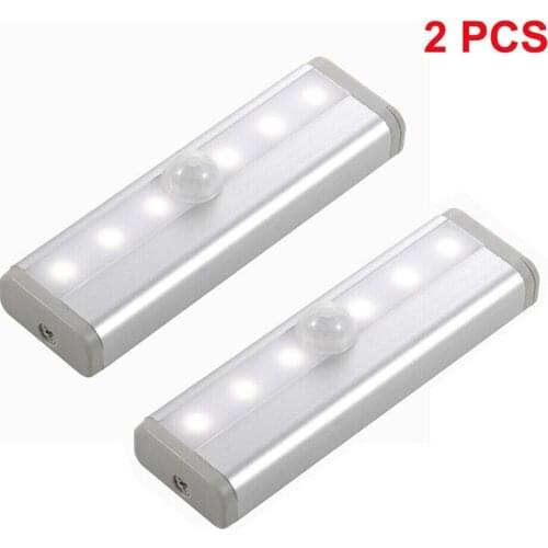 Mayitr 2pcs High Bright 6 LED Motion Sensor Cabinet Light Portable Energy Saving Cabinets Lamp For Closet Stairs Kitchen