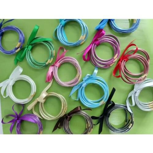 Cute Glitter Filled Bowknot Jelly Silicone Stack all Weather Bracelet Bangles