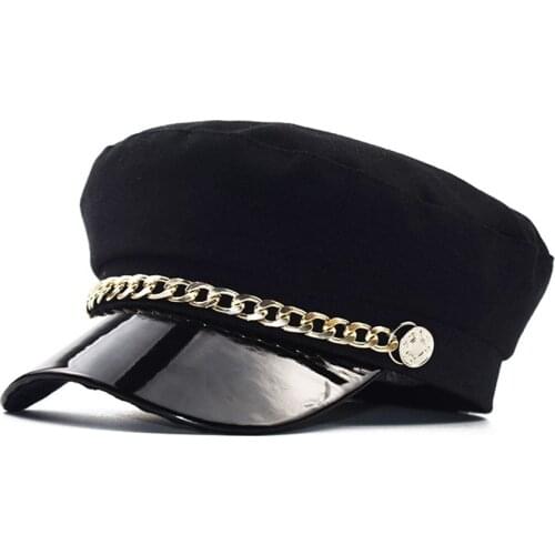 Fashion Women Wool Hat Sunscreen Englander Girl Style Leather Octagonal Autumn Winter Vintage Chain Beret Men Military Hat