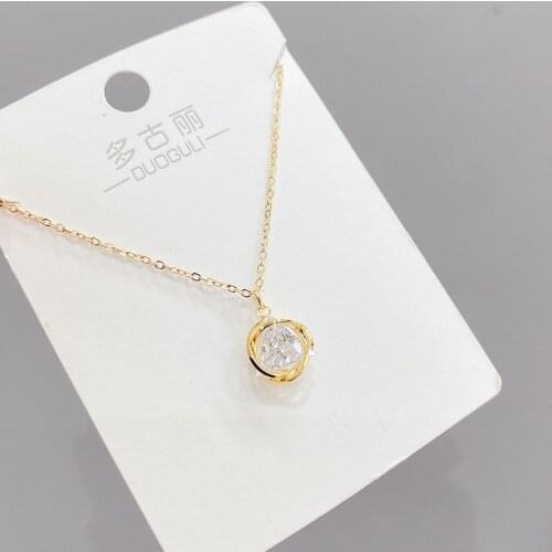 Korean Style Fashionable Simple Micro-Inlaid Zircon Necklace Female Clavicle Chain Pendant Student Gift Ornament