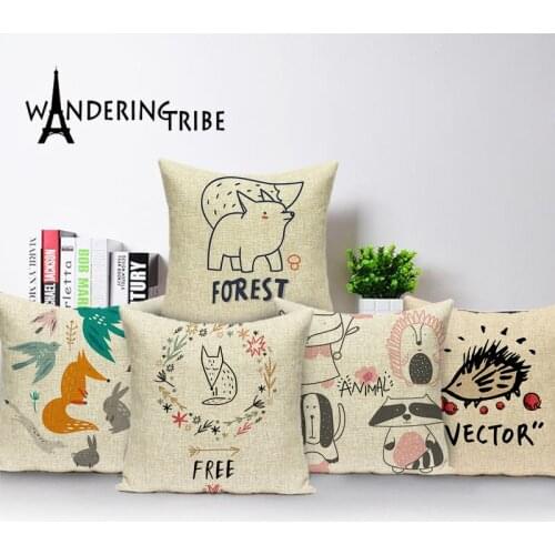 Cartoon Cushion Cover Bunny Fox Animal Pillow Case High Quality Custom 45 * 45 Cushions Decorative Pillows for Sofa Pillow Linen