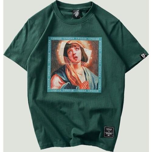 Funny Virgin Mary Printing Short Sleeve T-Shirts Mens New Summer Hip Hop Harajuku Casual Cotton Oversized Tops Tees Streetwear