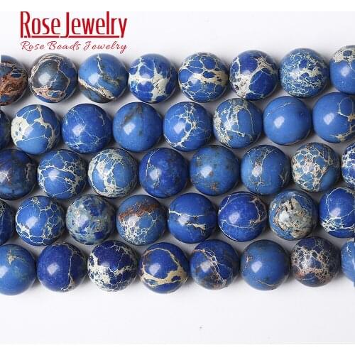 Natural Stone Blue Sea Sediment Turquoises Imperial Jaspers Round Loose Beads 15" Strand 4 6 8 10MM Pick Size For Jewelry Making