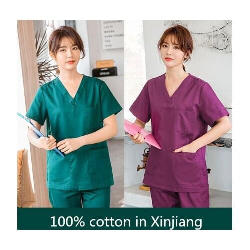 New fashion nursing ladies cotton breathable scrub uniform uniform shirt laboratory pet shop work uniform wholesale Custom logo