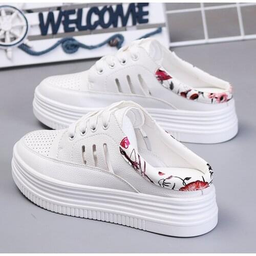 2018 Summer New Style No Heel White Shoes Female Half Drag Korean Version Of Hollowed Out Muffin Thick Lazy Wild