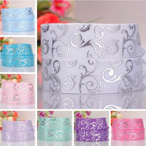 7/8" 22mm 50 yards solid color silver foil ribbon printed foil grosgrain ribbon