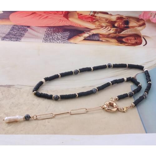NeeFu WoFu Freshwater Pearls necklace blue fashion Nationality Natural stone necklace Bohemia Stainless steel jewelry wholesa