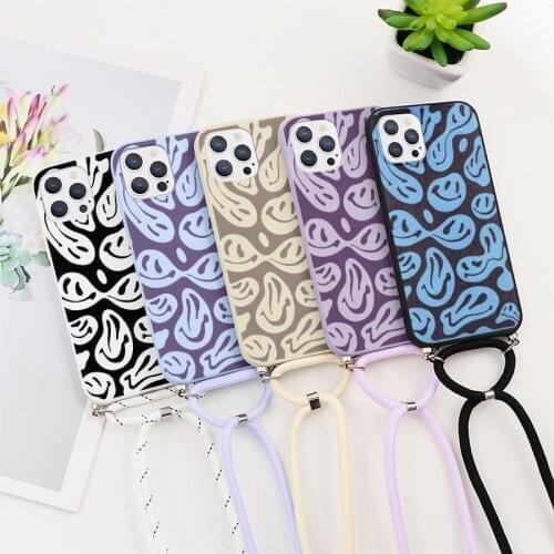 For Samsung Galaxy A50 A51 A12 A32 A52 A71 A72 A22 S8 S9 S10 S10E S20 S21 FE Ultra Plus Trippy Smiley Necklace Lanyard Case Back