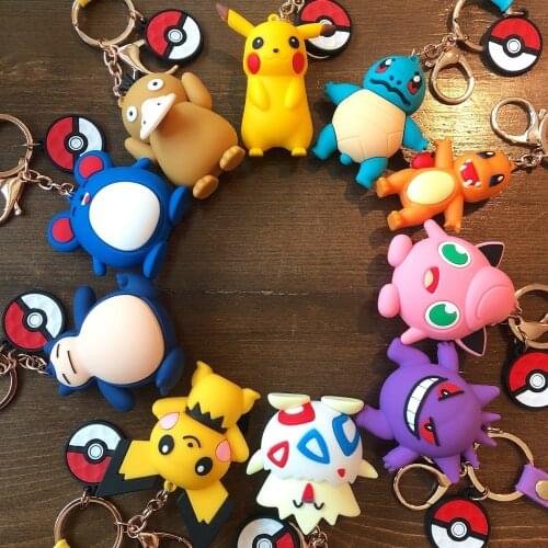 Pokemon Pocket Monsters Cute Pikachu Car Keyring Small Dinosaur Silicone Keychain Toy Children Christmas New Year Gift