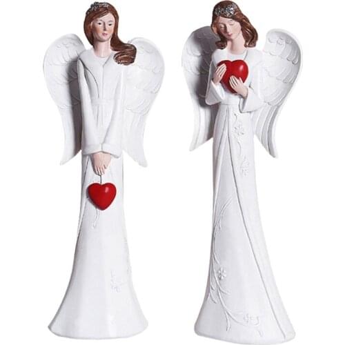 N1HF Resin Angel Figurines Hand-Painted Angel Figure with Red Heart Home Decor for Shelf Table Mantel Workbench Great Gift