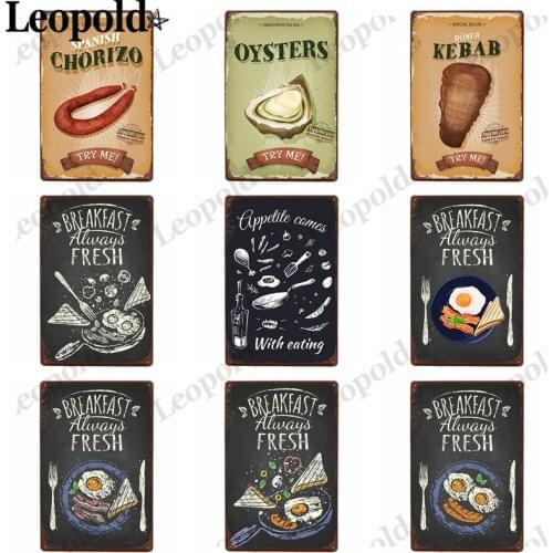 Vintage Metal Plaque Food Series Poster Pizza Sausage Egg Tin Plate Kitchen Restaurant Home Decoration 20X30Cm