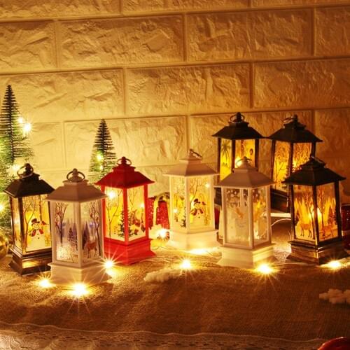 Festival Lantern Christmas Decoration for Home Vintage Santa Snowman Elk LED Lamp Light Hanging Party Candlestick Desktop Decor