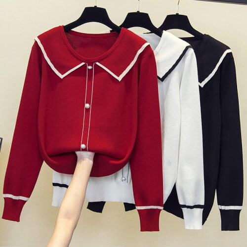 Oversized Pullover Women Sweater Stripe Solid Color Tops 2021 Sweater Spring Autumn basic thin Female Chic Button Sweater