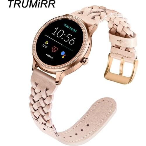 Braided Leather Watch Band for Fossil Womens Gen 5E 42mm / Gen 4 3 Q Venture HR / Charter HR Watchband Rose Gold Buckle Strap