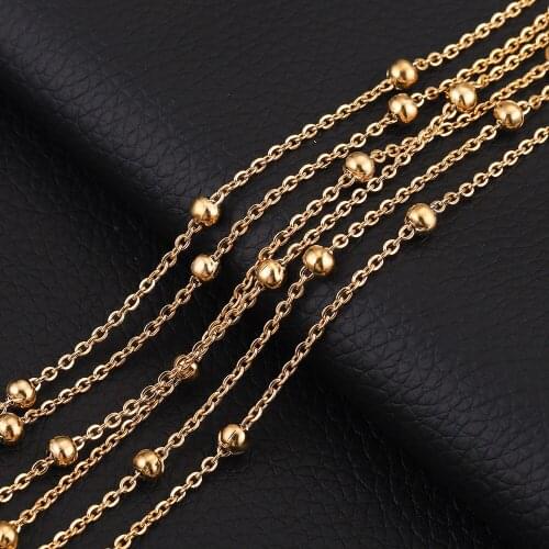 2M Stainless Steel Gold Beaded Satellite Cable Link Ball Chain for DIY Anklet Necklaces Bracelet Jewelry Making Wholesale Items