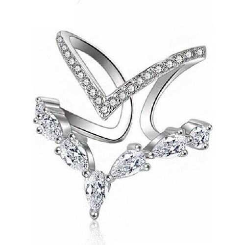 USPS Shipping 2 Rows V Shape Cubic Zirconia Wedding Rings for Women Adjustable Finger Fashion Jewelry JZ157