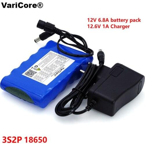 VariCore Portable Super 18650 Rechargeable Lithium Ion battery pack capacity DC 12 V 6800 Mah CCTV Cam Monitor 12.6V 1A Charger