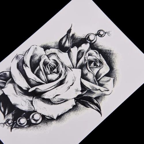 Waterproof Temporary Rose Flower Decal Tattoo Water Transfer Black Tattoo Sticker Body Makeup Art Women Man Tattoos