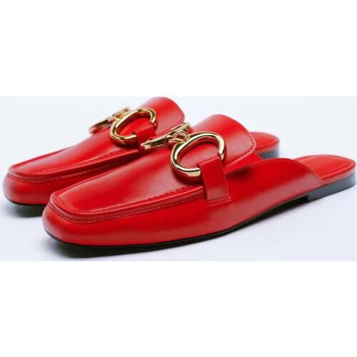 Big Size Flat Shoes Female Womans Slippers Mules Sexy Pointed Toe Slides Gold Sandals Shallow Flock Rivet Fashion 2021 Cover So