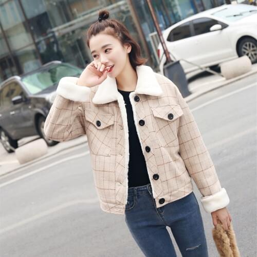 Women Jacket Loose Plaid woolen Jacket Women Thick Winter lambswool Jackets Ladies Cute woolen Outerwear Coat Warm Parka Female