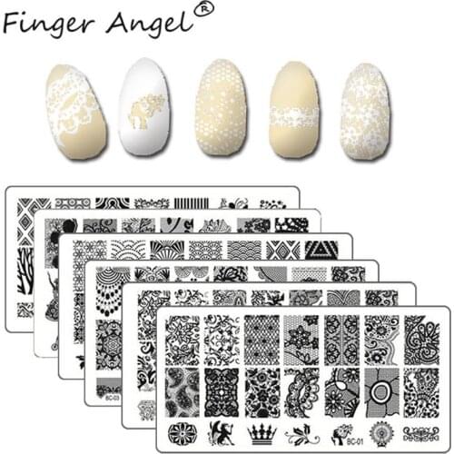 Finger Angel 1PCS Nail Stamping Plates Nail Art Stamp Image Plate Lace Lacework Design Butterfly Images Manicure Template W014