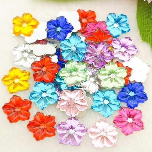 DIY 100Pcs 12mm Flowers Crystal Flower Flatback Appliques Acrylic Rhinestone Flatback Beads