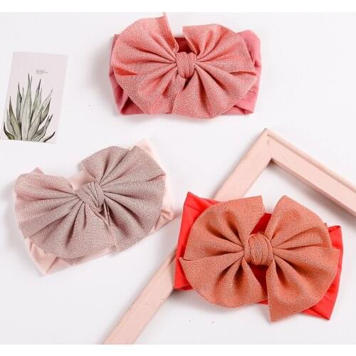 15cm Big Bow Baby Headband Children Bowknot Headwrap with Gold Wire Turban Soft Nylon Headwear Elastic Baby Hair Accessories